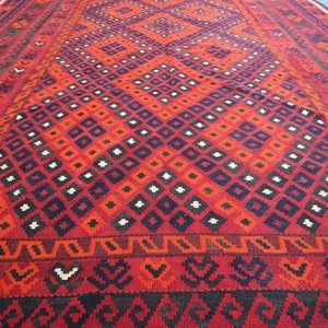 VINTAGE KILIM RUG 8.7x15.7 ft Terracotta Afghan Flatweave Geometric Ghalmori Kilim Rug, Handmade Wool Area Rug, Turkmen Tribal Vintage Rug