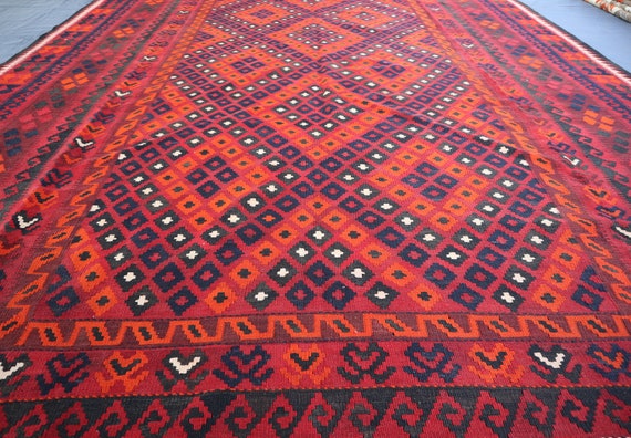 ヴィンテージ キリム ラグ 8.7 x 15.7 フィート テラコッタ