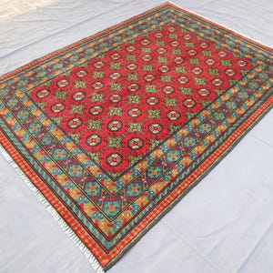 5x7 Ft Afghan Red Area Rug, Handmade Wool Area Rug, Oriental Bukhara Rug Turkmen Antique Rug, Bedroom Office Entryway Rug, Turkmen Rug 5x7