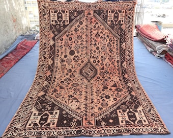 Alfombra afgana antigua de terracota de 1,8 x 2,4 m, alfombra tribal caucásica, alfombra oriental de lana de pelo corto hecha a mano, alfombra tribal afgana descolorida, alfombra para sala de estar