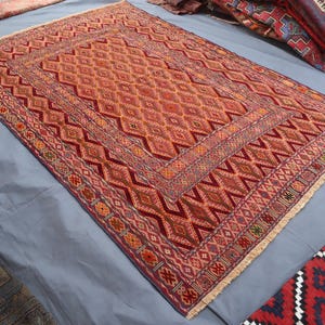 Afghan Red Vintage Rug 7x10 Ft, Antique Mishwani Rug, Afghan Handmade Veg dye Wool Area Rug, Tribal Rug, Oriental Turkmen Rug, Living Room