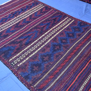 5x9 Afghan Vintage Kilim, Authentic Handmade Kilim Wool Rug, Turkmen Handwoven Flatweave Rug, Faded Antique Rug, Geometric Boho Red Carpets