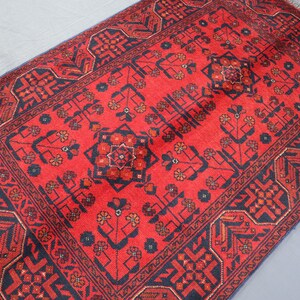 BOKHARA Afghan Rug, 3x5 Afghan Handmade Soft Wool Rug, Turkmen Red Bokhara Rug, Turkmen Oriental Rug, Living Room rug, 3x5 Bohemian Boho Rug