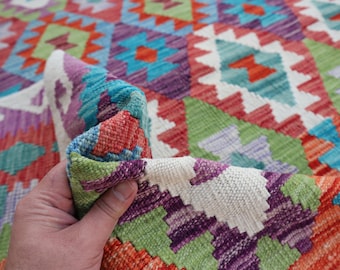 Multi Color Kilim Rug 5x7 Ft, Afghan Kilim Rug, Handmade Wool Flatweave, Natural Vegetable dyes Turkmen Oriental Rug, Living Room, Bedroom