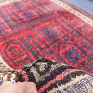 Tribal Vintage Baluchi Rug 5x7 Ft, Afghan Hand Knotted Wool Area Rug, Oriental Baluchi Rug, Red Vintage Rug, Turkmen Tribal Rug Boho Red Rug