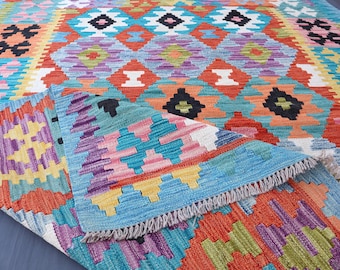 5x6 ft Rug. Afghan Kilim Rug - 5.3x6.3 Ft Afghan Hand Knotted Natural Wool Rug - Tribal Wool Rug - Turkish Kilim Rug 5x6 - Bedroom Rug 5x6