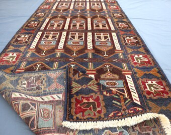 3.1x9.4 Ft Antique Baluchi Runner Rug, Afghan Runner Rug, Turkmen Tribal Baluchi Rug, Wool Rug, Low Pile Oriental Rug Hallway Runner Rug 3x9