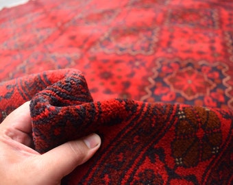 8x11 Ft Red Afghan rug - High Pile Hand Knotted Wool Rug - Khal Mohammadi Tribal Rug - Oriental Turkmen Rug - Red Bukhara Rug - Bedroom Rug