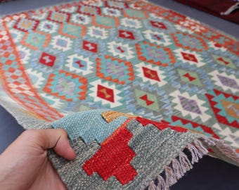 Geometrisch Afghaans kelimtapijt 7 x 10 ft, geometrisch kelimtapijt, handgemaakt wollen tapijt, tapijt natuurlijke kleurstoffen, kelimtapijt woonkamertapijt slaapkamertapijt
