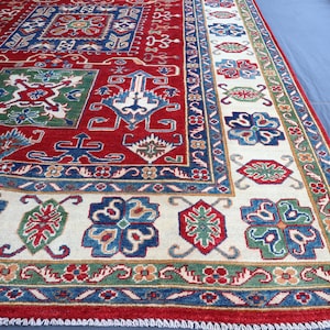 6x10 Kazak Area Rug - Red Afghan Hand knotted Veg dyes Wool Rug - Bedroom Rug - Rugs for Living room - Oriental rug - Office rug - Boho Rug