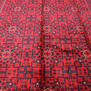 Turkmen Bukhara Rug 7x10 Hand-knotted Red Area Rug, Beautiful High Quality 100% Wool Rug, Afghan Rug, Persian Rug, Soft Pile Living room Rug