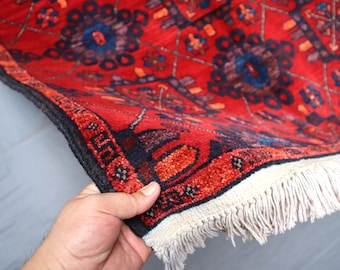 HANDMADE RUG 3x5 Ft, AFGHAN Bukhara Rug, High Pile Soft Wool Rug, Turkmen Bokhara rug, Red Area rug, Rug, Tribal Rug, Bedroom Office rug 3x5