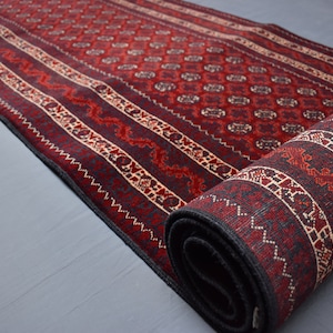 9.8 x 2.9 Ft Runner Rug, Turkmen Bokhara Rug, Afghan Runner rug, Vintage Handmade veg dyes wool runner Rug, Oriental Carpet, Hallway Runner,
