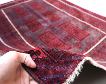 Antique Afghan Baluchi Rug 4.2x5.11 Ft Geometric Area Rug, Afghan Handmade Soft Pile Wool Rug, Oriental Turkmen Rug, Natural Veg Dye Rug 4x6