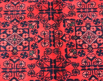 7x10 Turkmen Area rug, Turkmen Bukhara Hand-knotted High Pile Soft Wool Carpet, Khal Muhammadi Red Bukhara rug, Tribal Dining table rug