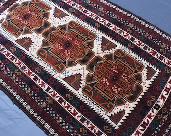 Afghan Baluchi Rug, 2.10x4.8 Ft Turkmen Hand-knotted Soft Wool Rug, Vintage Baluchi Rug, Turkoman Oriental Rug, Living Room Rug,3x5 Area Rug