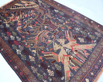 Baluchi Rug 3x4.6 Ft Vintage Faded Turkoman Rug, Nomadic Handmade Vintage Area Rug-Gorgeous Tribal Antique Afghan Rug- Bedroom Rug 3x4 Ft