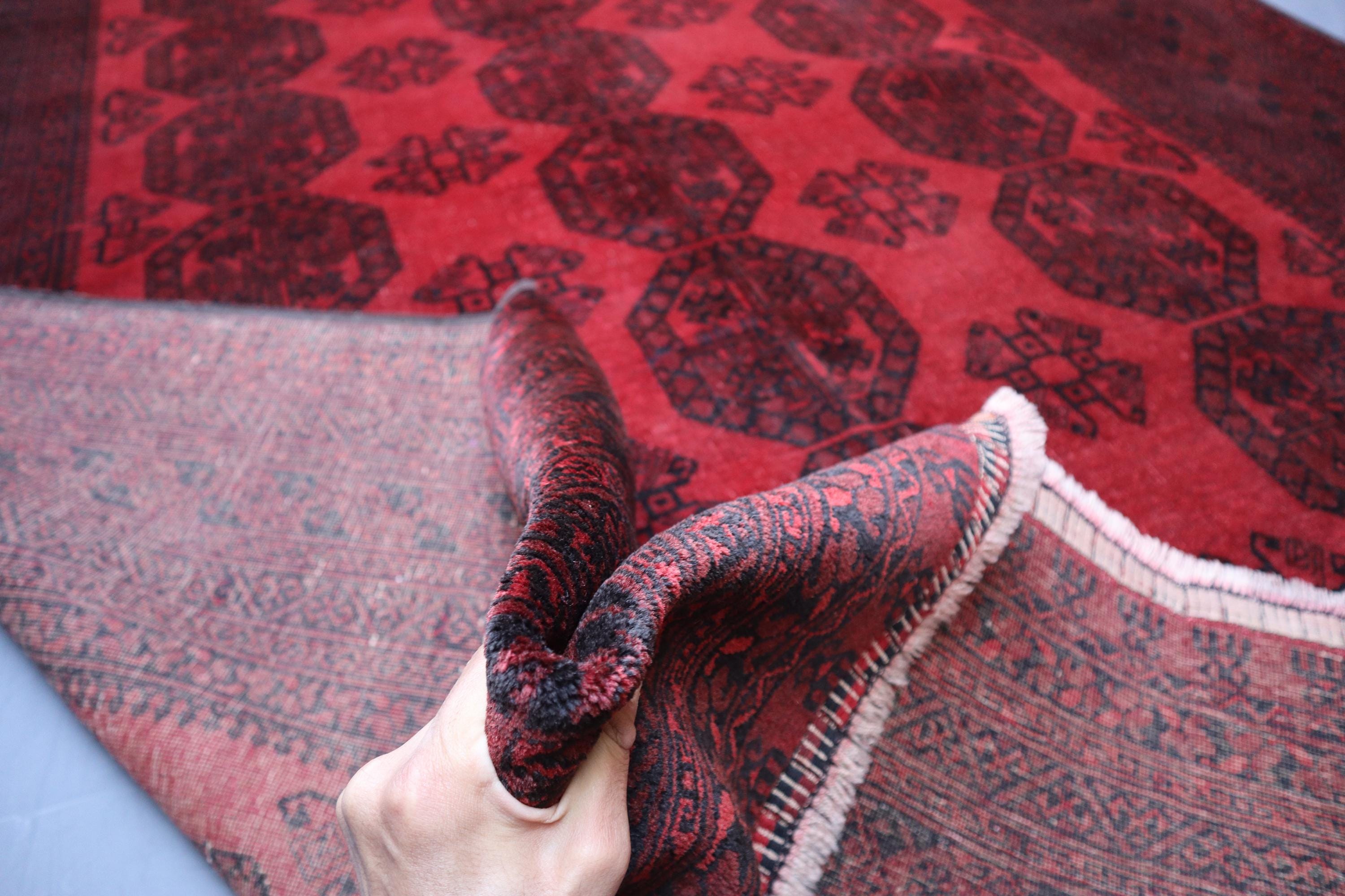 ビンテージラグ　伝統的　ウールラグ　アフガニスタン 1950年代のアフガニスタン製オールドラグ、5x9インチのハンドメイド