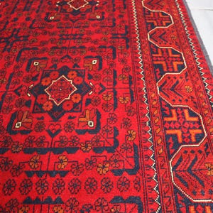 5x7 Ft Red Turkmen Bokhara rug/ Afghan Handmade High Pile Wool Vintage rug/ Oriental Rug/ Rug for Bedroom/ Office Rug/ Living Room Carpet