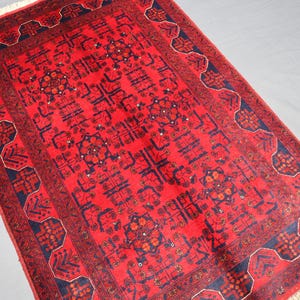 3x5 Ft Afghan Area Rug, Oriental Soft Wool Rug, Handmade Wool Rug, Afghan Turkmen Bukhara Rug, Red Bokhara Rug, Afghan Wool Rug, Boho Rug