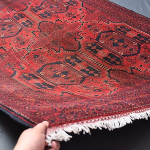 Red Afghan Area Rug | Machine-Washable Ethnic Design Rug| Red Afghan Carpet| Living Room Rug/ Multi-Purpose Carpet| Bedroom Rug / Afghan Rug