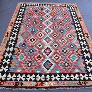 Kelim Teppich 6x2,5m, Handgemacht Wolle Flachgewebe, Natürliche Pflanzenfarben Turkmenische Orientteppiche