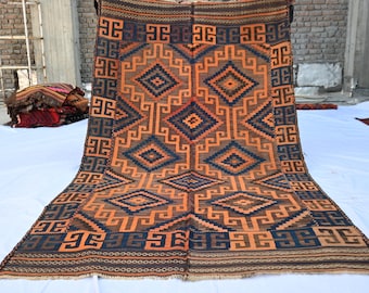 5x9 Ft Afghan Antique kilim Rug, Turkmen Tribal Kilim rug, Turkish kilim Rug, Oriental Area kilim rug, Antique looks Rug Geometric Kilim Rug