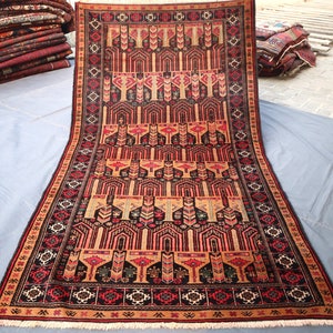 Beautiful Antique Rug 4x8 Ft Vintage Baluchi Rug/ Afghan Handmade High pile Wool Rug/ Oriental Turkmen Rugs in Excellent Condition Rug  4x8