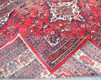 8x10 Ft Antique Piece Heriz Rug, Antique Turkish Heriz Design Medallion Rug, Afghan Hand Knotted Wool Caucasian rug Rug for Living Room 8x10