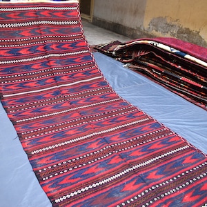 4.3x11.0 Alfombra antigua afgana Kilim Runner, auténtica alfombra Kilim de tejido plano, sala de estar de diseño geométrico, alfombras tribales turcomanas orientales 4x11 pies