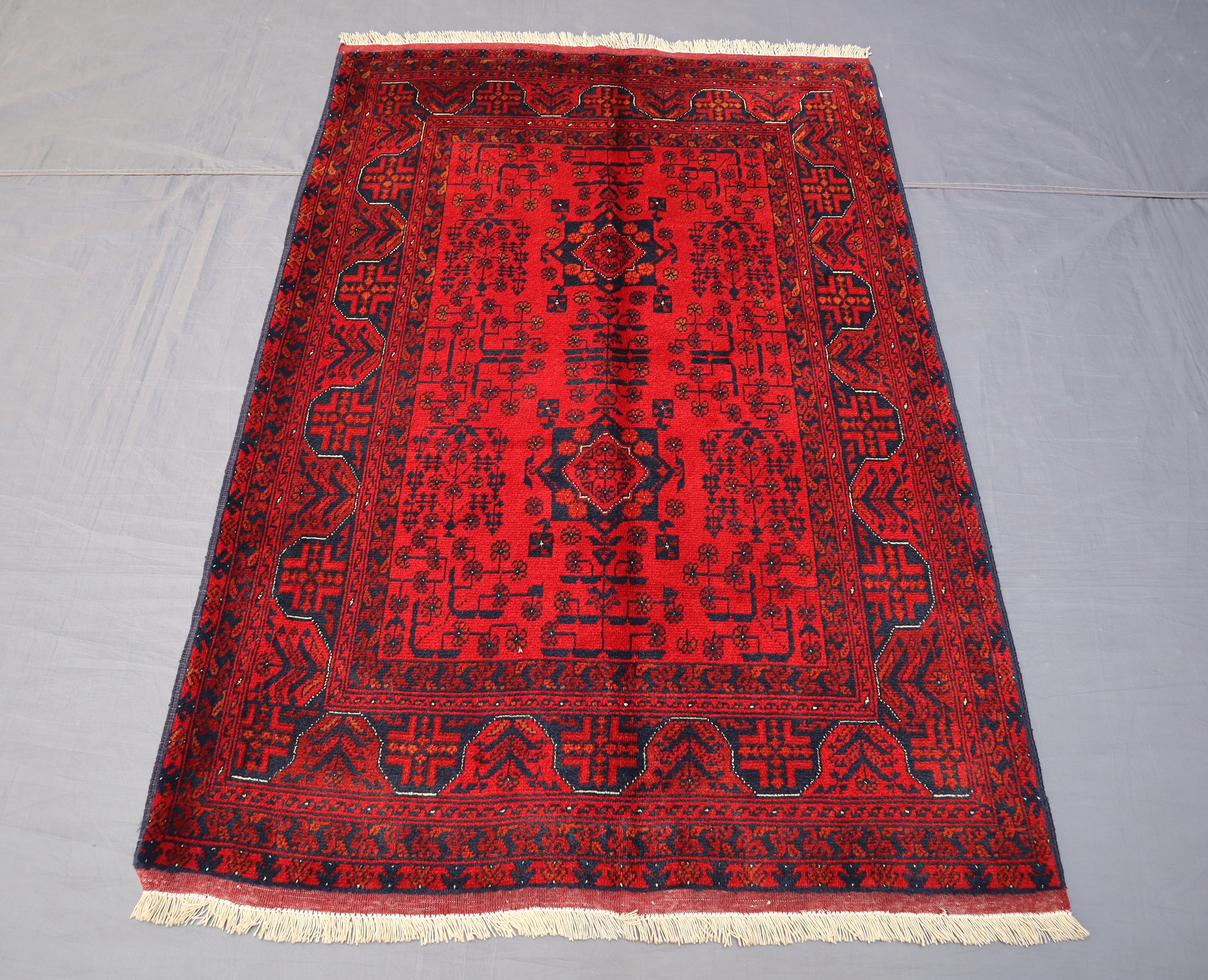 AFGHAN RED RUG 3x5 Ft I Oriental Turkoman Bokhara Rug I Afghan Handmade ...