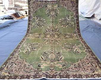 5x8 Ft Green Antique Afghan Rug/ Turkmen Tribal Rug/ Afghan Fine Quality Handmade Soft Wool Area Rug/ Oriental Rug/ Rug for Bedroom/ Office