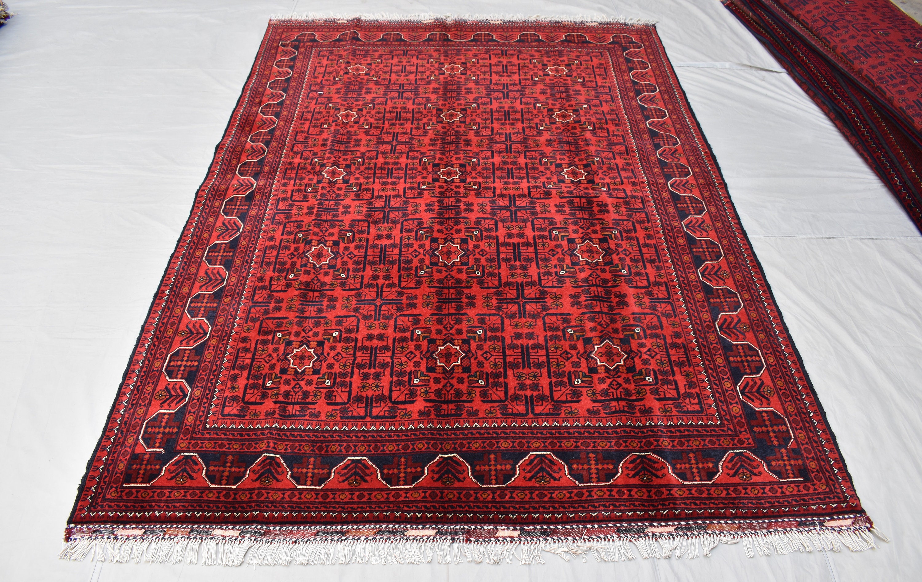 7.9 x 5.7 Ft Red Medium Area Rug, 6x8 Ft Turkmen Hand-knotted Wool Rug, Oriental Rug, Living Room Home Décor Red Carpet, Afghan Bukhara Rug,thumbnail