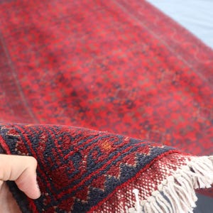 4x7 Red Bokhara Rug/ 4.0x6.7 Ft Turkmen Red Bukhara Rug/ Afghan Handmade Wool Area Rug/ Oriental Wool Rug/ Rug for Bedroom/ Living Room Rug