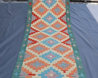 8 ft Runner Rug/ 2.9x8.0 Afghan Kilim Rug/ Handmade Wool Rug/ 83x244 cm Vegetable dyes Rug/ Oriental Turkmen Rug/ Kitchen Hallway runner Rug