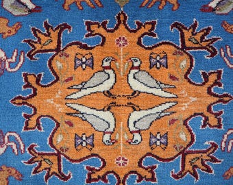 Blue Baluchi Pictorial Rug 3x6 Ft/ Afghan Handmade Wool Area Rug