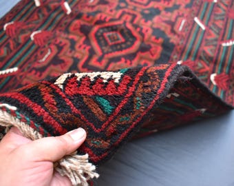 Alfombra baluch vintage de 4 x 6 pies, alfombra afgana hecha a mano de lana, alfombra antigua oriental Bokhara, alfombra para sala de estar, alfombra para dormitorio, alfombra baluch turcomana