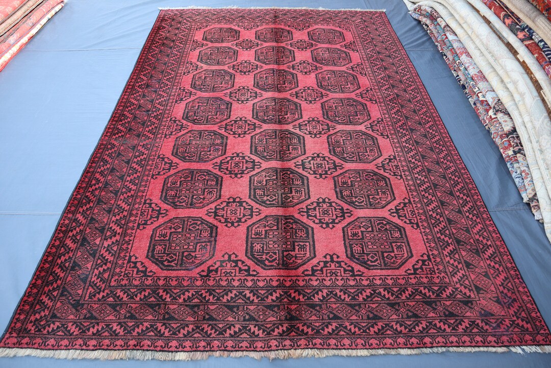 Afghanischer Teppich 250x250, Handgeknüpfter Wollteppich, Wollteppich, Kurzflor Teppich, Vintage Teppich, Elefantenfußteppich, Bukhara, 200x230