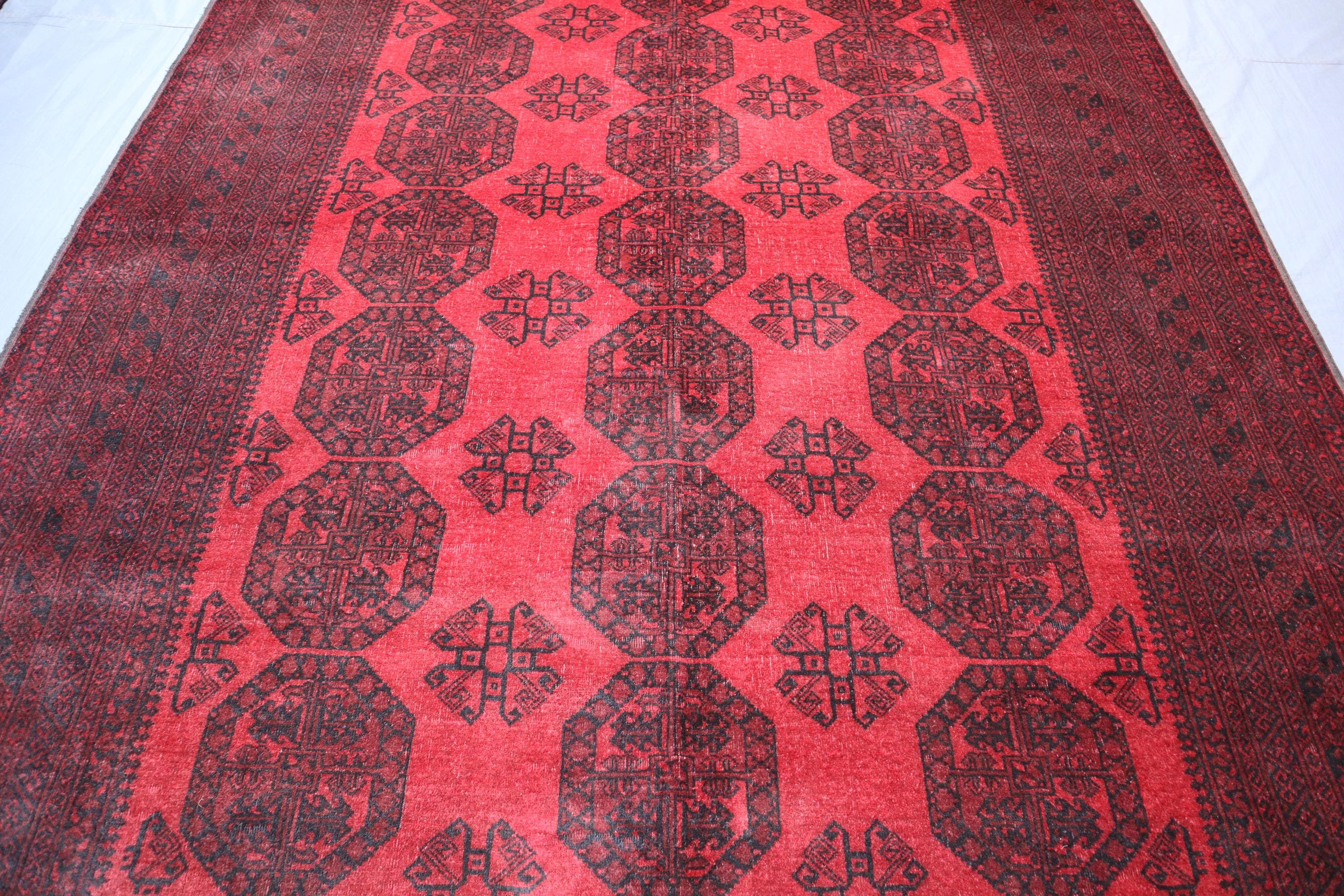 レッドアンティークアフガンラグ 7 x 9 フィート/ヴィンテージトルク