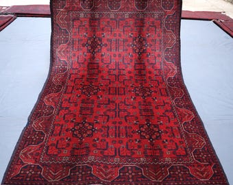 トルクメン ブハラ ラグ 4 x 7 フィート、手織りの赤いエリア ラグ