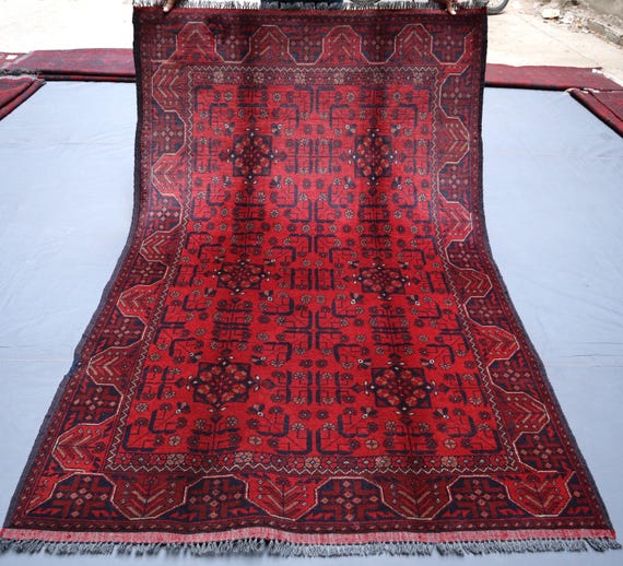 トルクメン ブハラ ラグ 4 x 7 フィート、手織りの赤いエリア ラグ