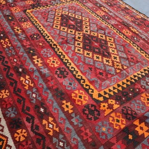 7x9 Ft Geometric Afghan Large Area Rug/ Handmade Flatweave Kilim Rug/ Turkmen Tribal Rug/ Antique Geometric Rug/ Rugs for Bedroom/ 7x9 Rug