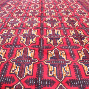 10x13 Ft Afghan Vintage Area Rug/ Handmade Wool Rug/ Oriental Turkmen Antique Baluchi Red rug/ Rug for Bedroom/ Living Room Rug Bohemian Rug