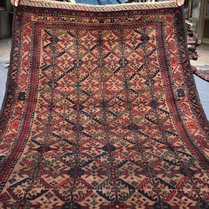 4x6 Ft Afghan Rug - Handmade Wool Rug- Vintage Area Rug - Turkmen Tribal Baluchi Rug - Oriental Rug- Bedroom Rug - Office Rug- Kitchen Rugs,