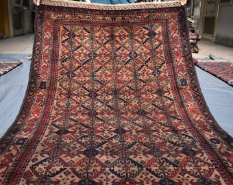 4x6 Ft Afghan Rug - Handmade Wool Rug- Vintage Area Rug - Turkmen Tribal Baluchi Rug - Oriental Rug- Bedroom Rug - Office Rug- Kitchen Rugs,