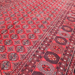 Antique Ersari Rug, 8x10 Ft Vintage Turkmen Rug, Afghan Handmade Low Pile Wool Area Rug, Oriental Red Bukhara Rug, Living Room, Bedroom Rug