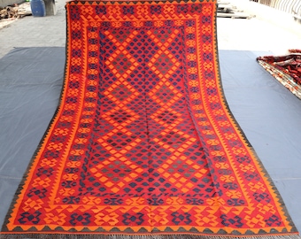 6x8 Kilim tapijt, Vintage Kilim Rug, Turks Oranje tapijt, Groot Kilim tapijt, Slaapkamerkleed, 5.5X8.6 Ft, Boho tapijt, Decoratieve Turkse kilim,