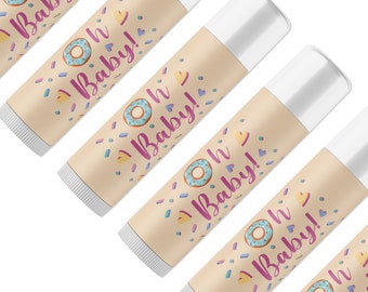 Donuts and Diapers Baby Shower Lipbalm Party Favor, Girl Donuts Baby Shower Thank You Tag, Sweets Sprinkle Donuts Party Favors Lip Balm