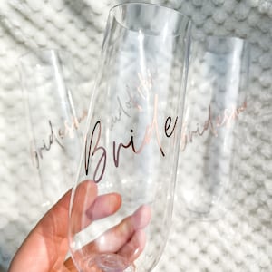 Bride bridesmaid champagne flute- personalized champagne glass- rose gold flute- bridesmaid proposal gift idea stemless champagne glass