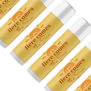 Bulk Party Favors " Here Comes the Sun " Personalized Tube Lip Balm Baby Shower lip Balm Favors " Here Comes the Son "